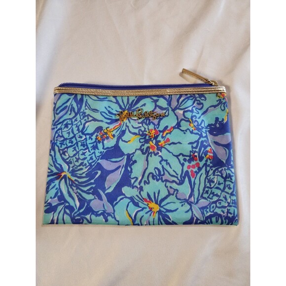 Lilly Pulitzer Blue Mai Tai  Makeup Cosmetic Travel Bag Pouch Nylon Zip Top - Picture 1 of 10